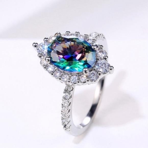 NEW 925 STERLING SILVER MYSTIC TOPAZ HALO RING, CUTE RING, SHINY RING. - Picture 4 of 9